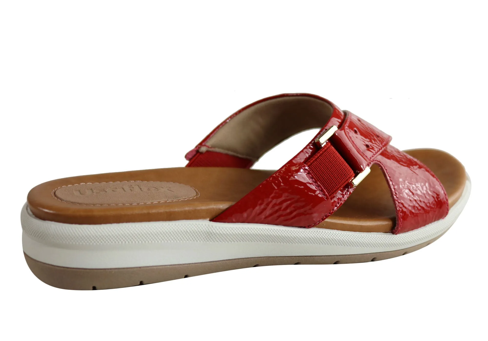 Usaflex Stella Womens Brazilian Comfy Cushioned Leather Slides Sandals