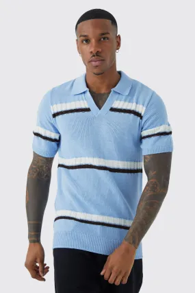 V Neck Stripe Polo | boohooMAN UK