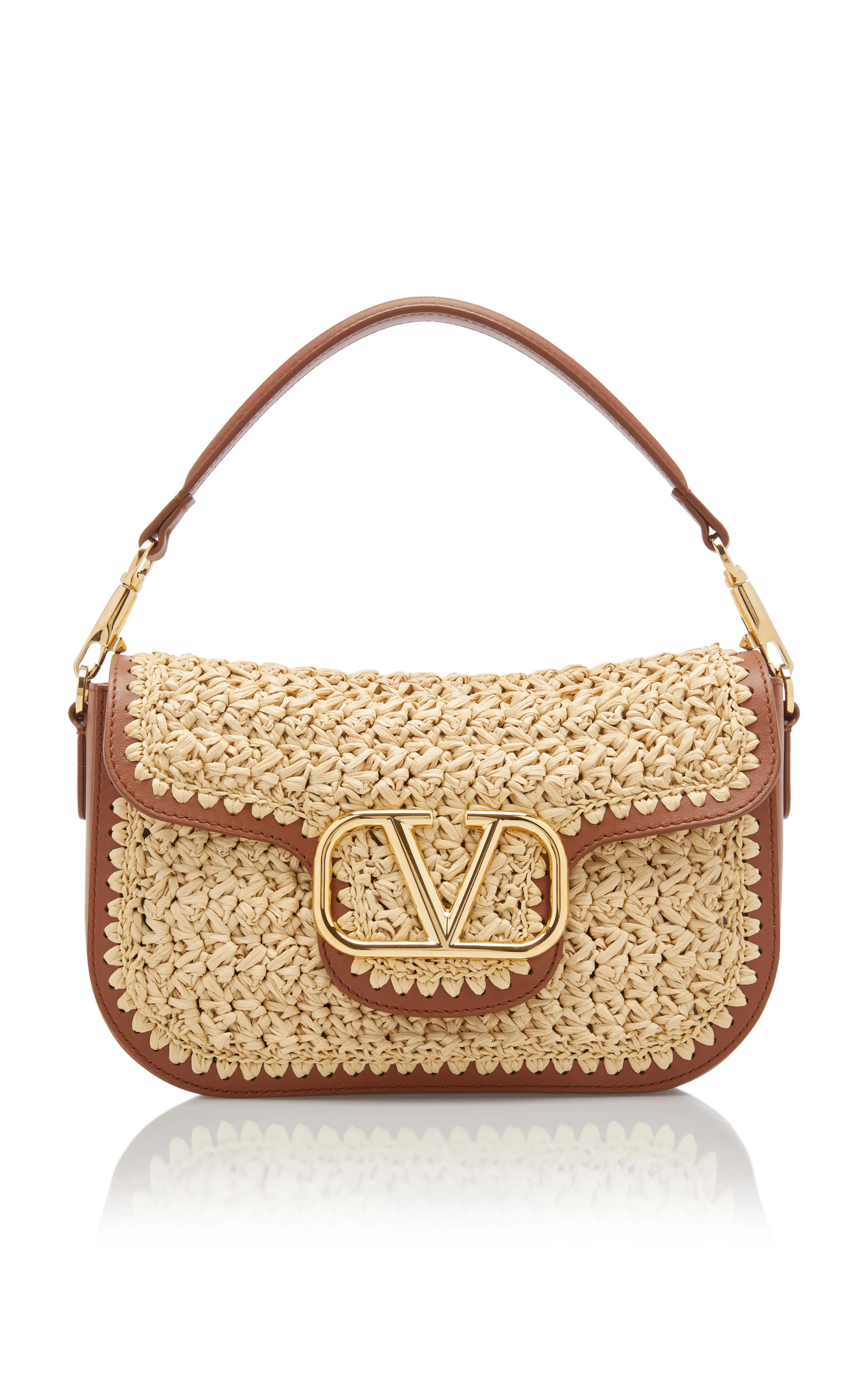 Valentino Garavani Alltime Leather and Raffia Shoulder Bag