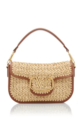 Valentino Garavani Alltime Leather and Raffia Shoulder Bag