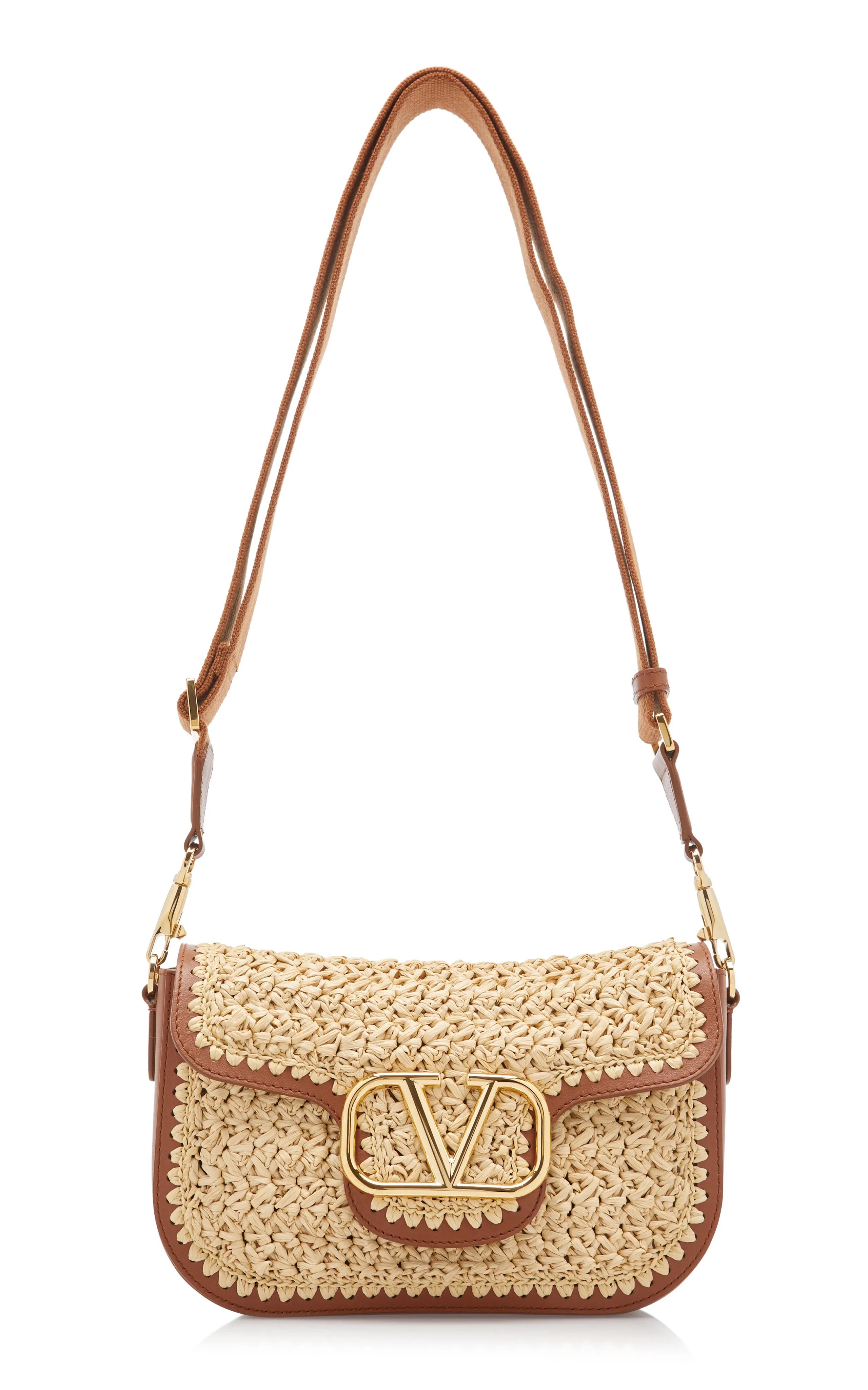 Valentino Garavani Alltime Leather and Raffia Shoulder Bag