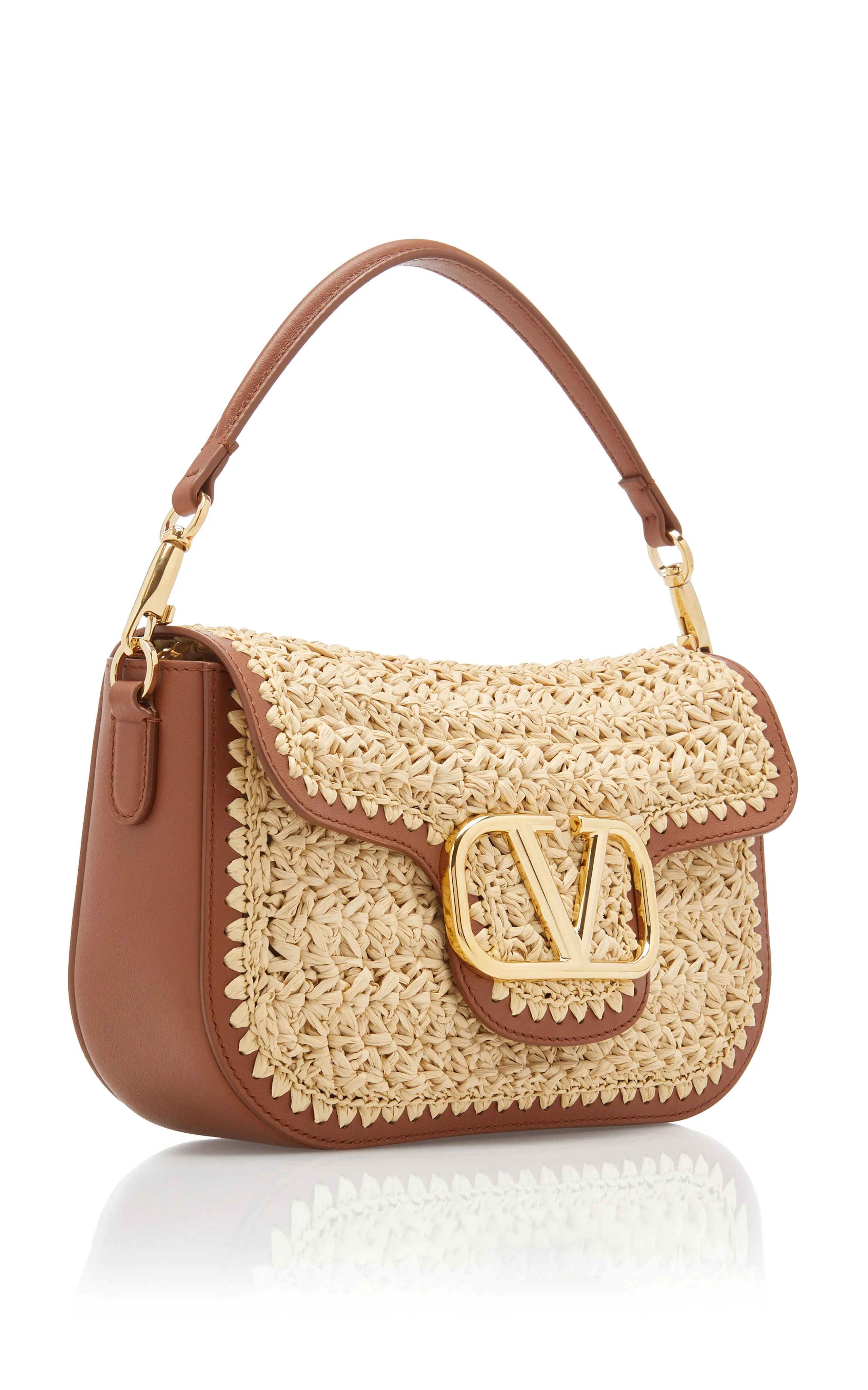 Valentino Garavani Alltime Leather and Raffia Shoulder Bag