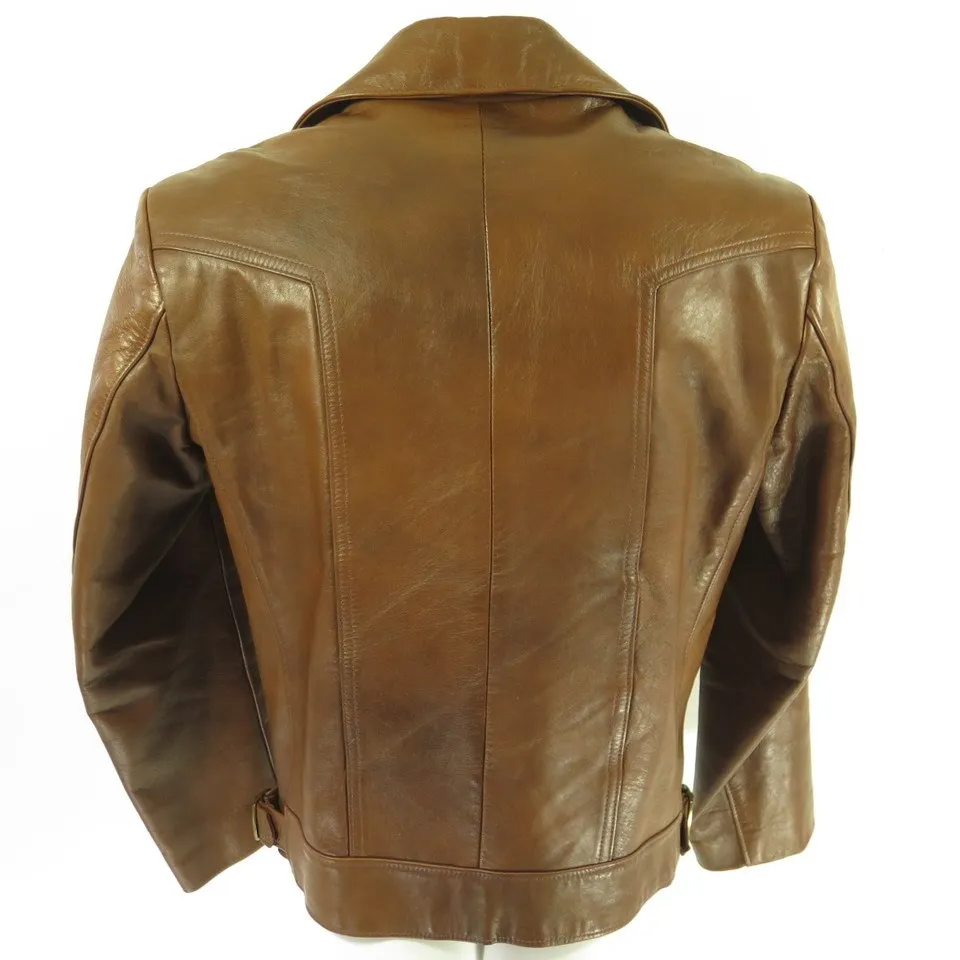 Vintage 60s Golden Bear Leather Jacket Mens M Brown California Wide Collar