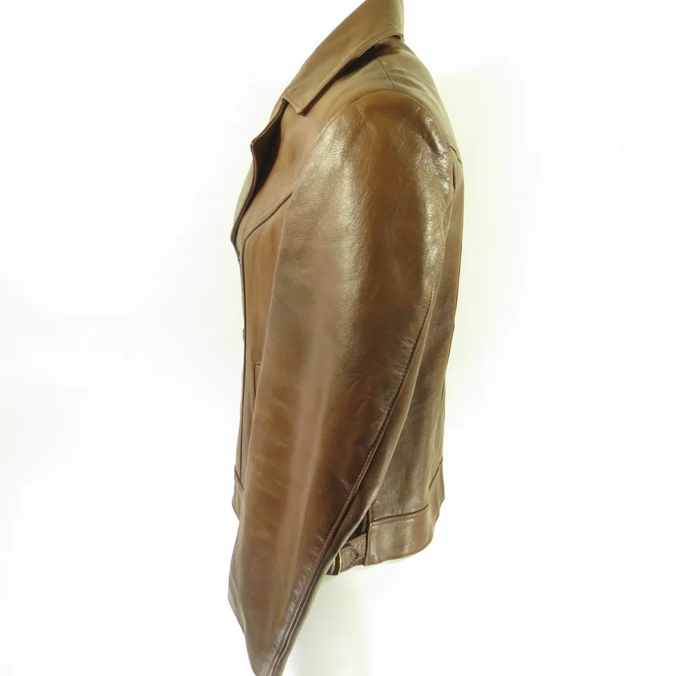 Vintage 60s Golden Bear Leather Jacket Mens M Brown California Wide Collar