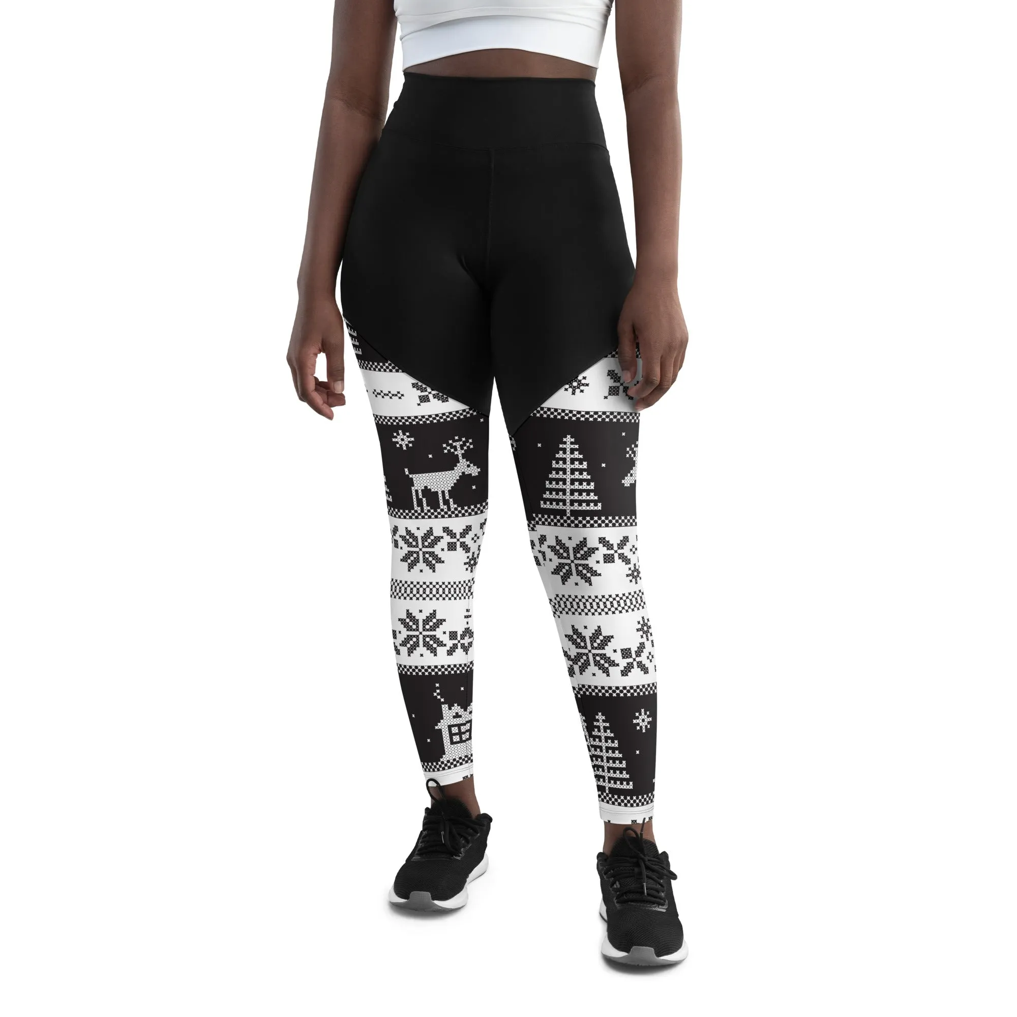 Vintage Black & White Christmas Compression Leggings