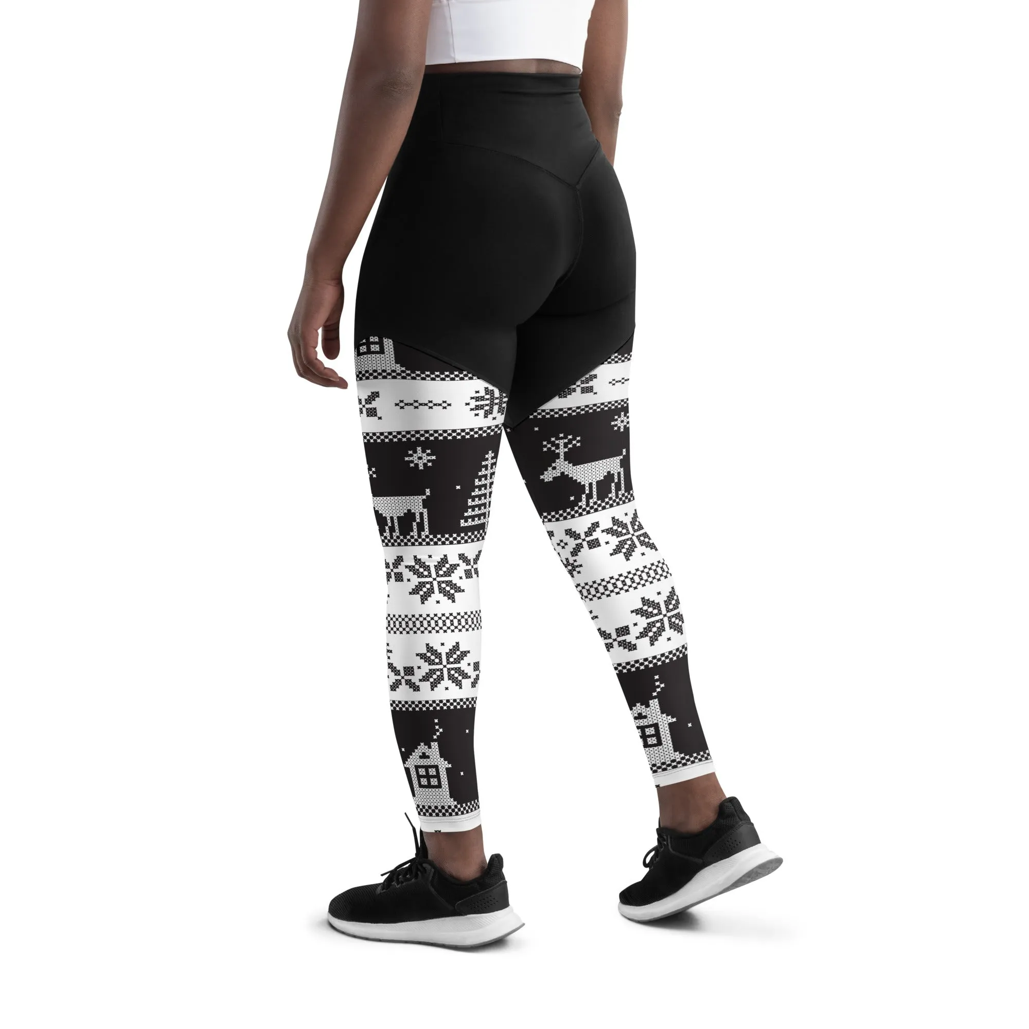 Vintage Black & White Christmas Compression Leggings