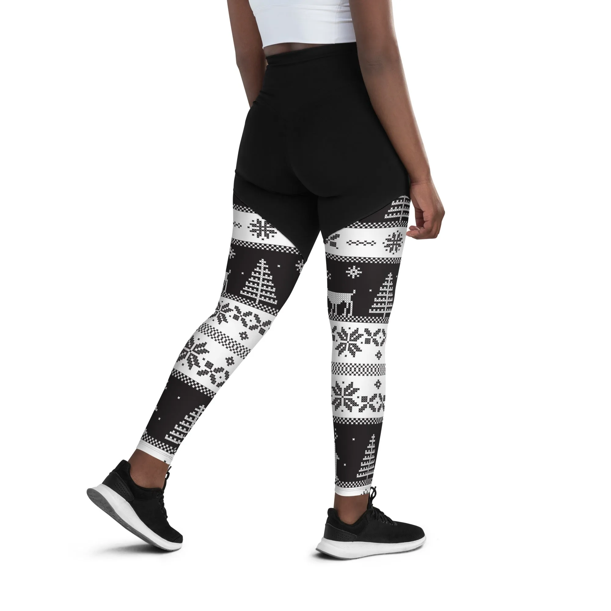 Vintage Black & White Christmas Compression Leggings