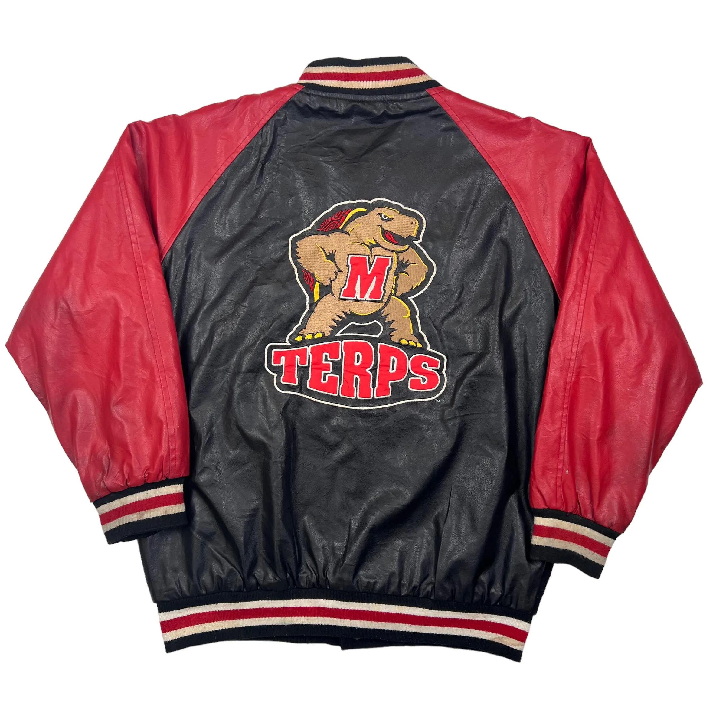 Vintage Maryland Terrapins Steve & Barrys 90's Black Red Leather Varsity Jacket