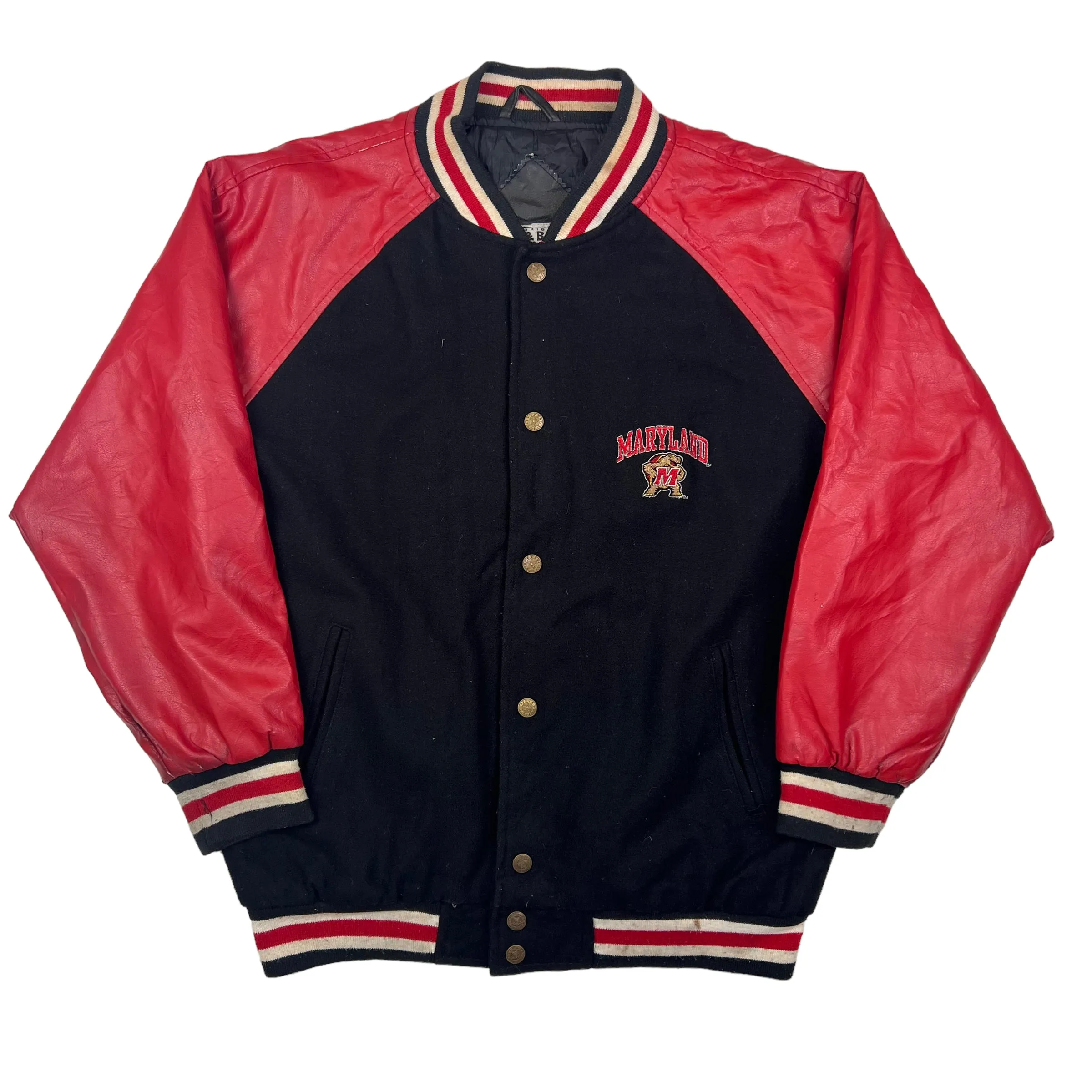 Vintage Maryland Terrapins Steve & Barrys 90's Black Red Leather Varsity Jacket