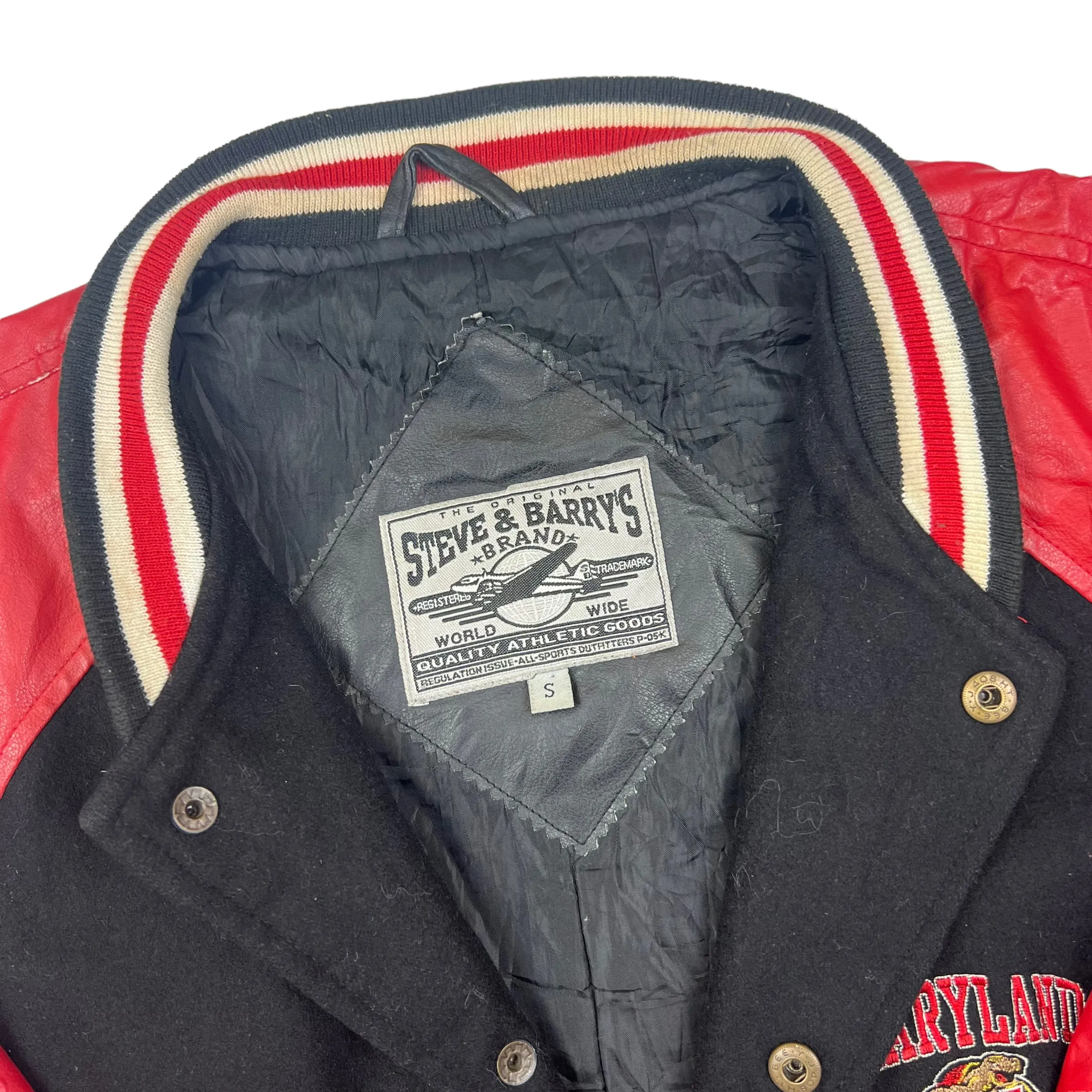 Vintage Maryland Terrapins Steve & Barrys 90's Black Red Leather Varsity Jacket