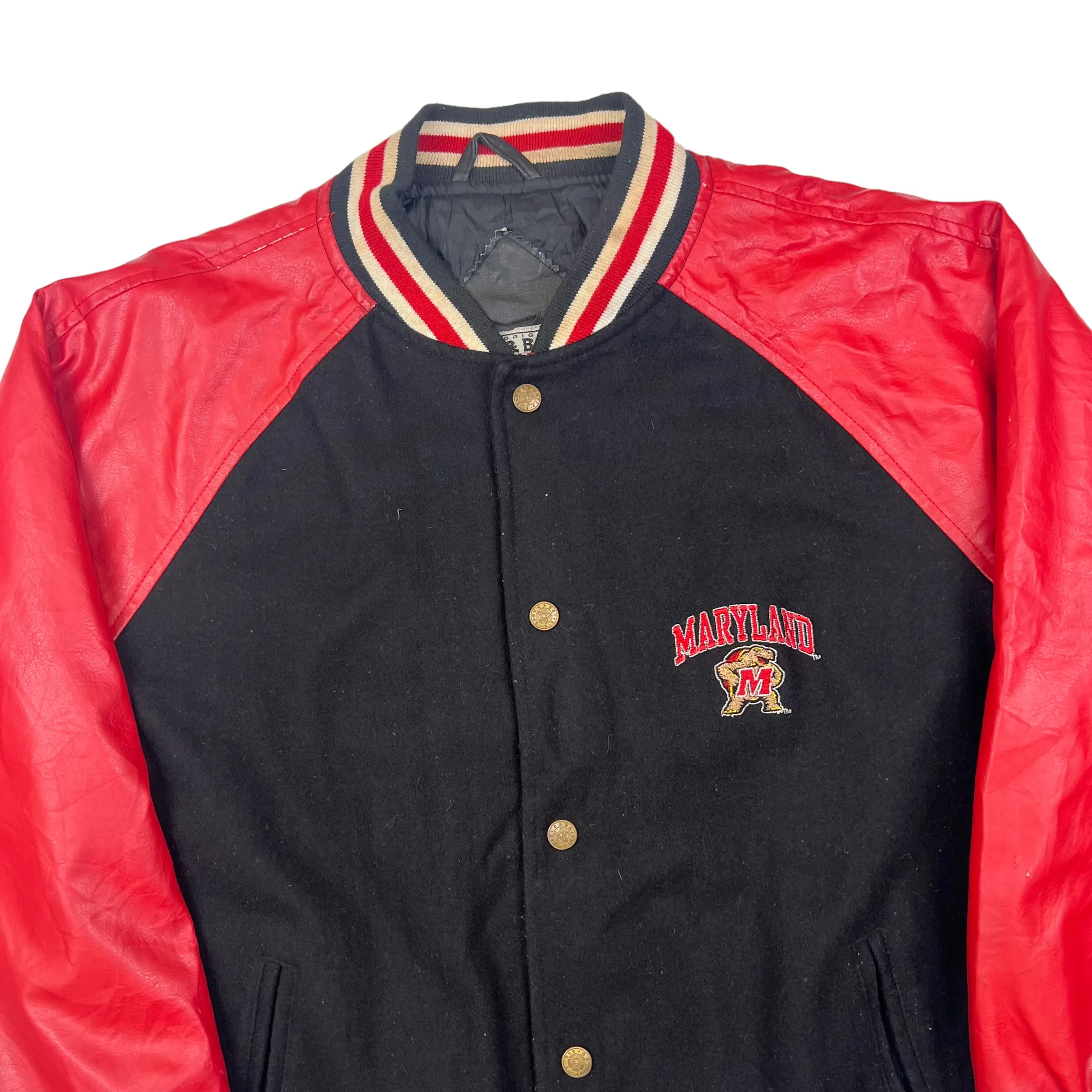 Vintage Maryland Terrapins Steve & Barrys 90's Black Red Leather Varsity Jacket