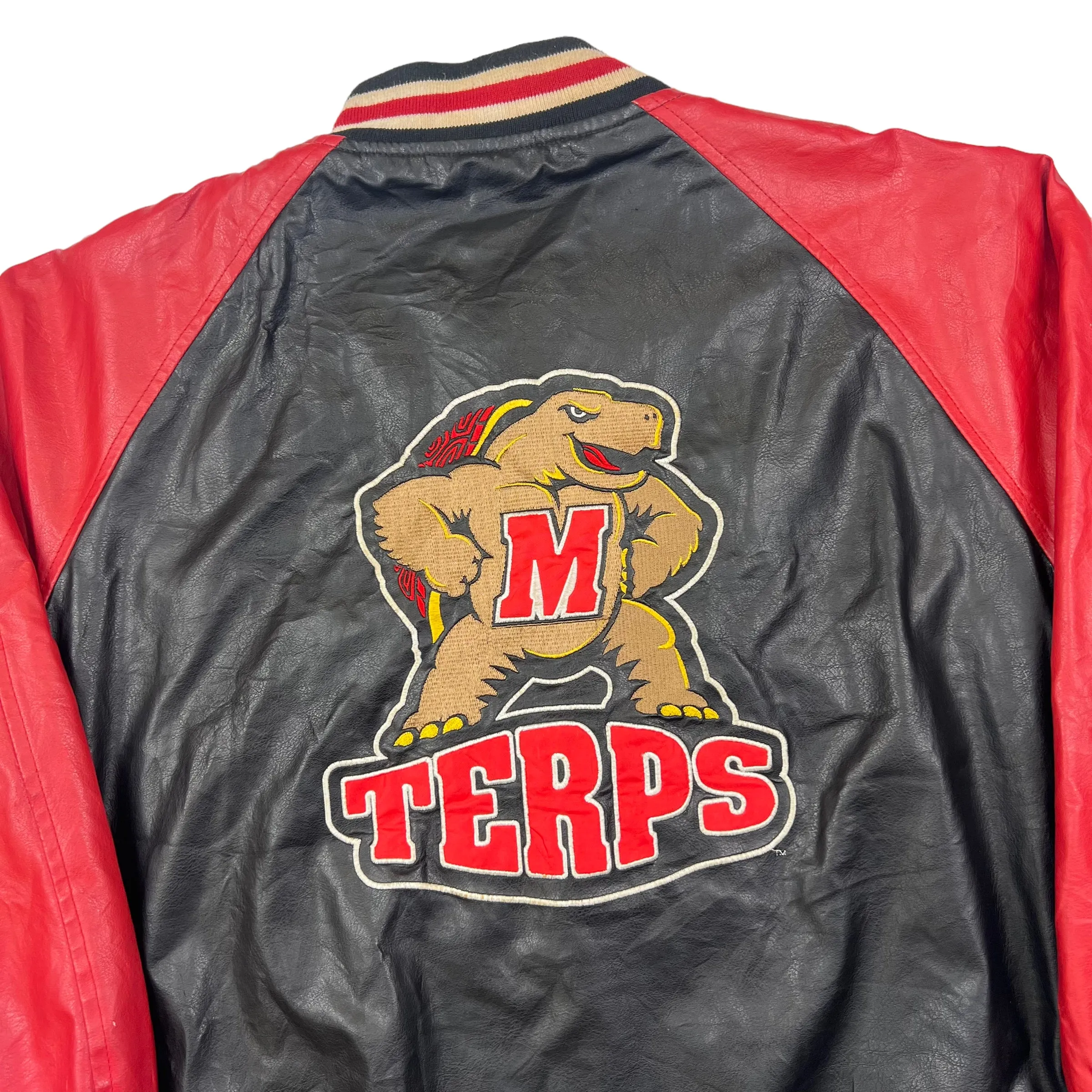 Vintage Maryland Terrapins Steve & Barrys 90's Black Red Leather Varsity Jacket