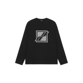     We11done   Square Logo On Chest Round Neck Pullover Long Sleeve Hoodie