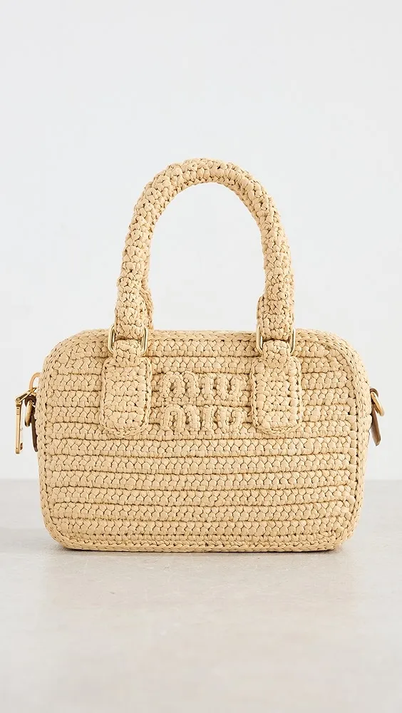 What Goes Around Comes Around   Miu Miu Beige Raffia Handbag Mini 