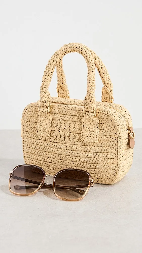 What Goes Around Comes Around   Miu Miu Beige Raffia Handbag Mini 