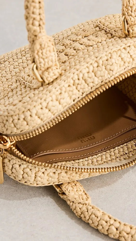 What Goes Around Comes Around   Miu Miu Beige Raffia Handbag Mini 