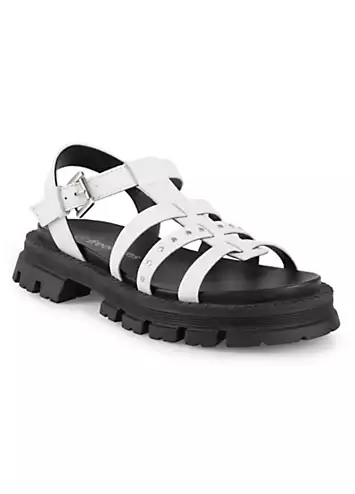 White Leather Chunky Studded Sandals by Freemans | Look Again