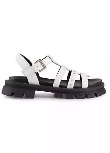 White Leather Chunky Studded Sandals by Freemans | Look Again