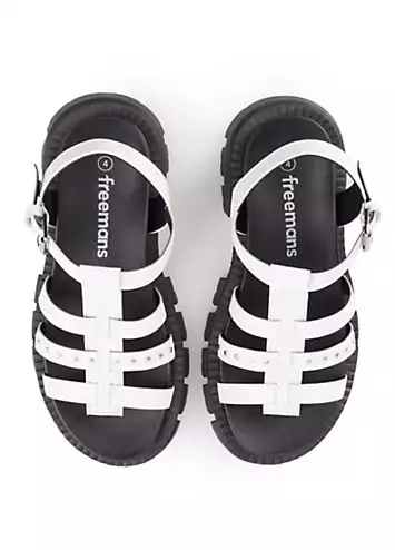 White Leather Chunky Studded Sandals by Freemans | Look Again