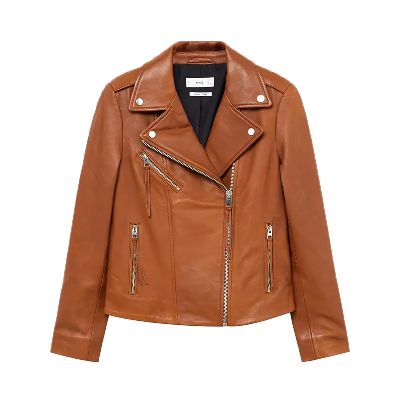 Women's Brown Biker Leather Jacket | FREE SHIPPING