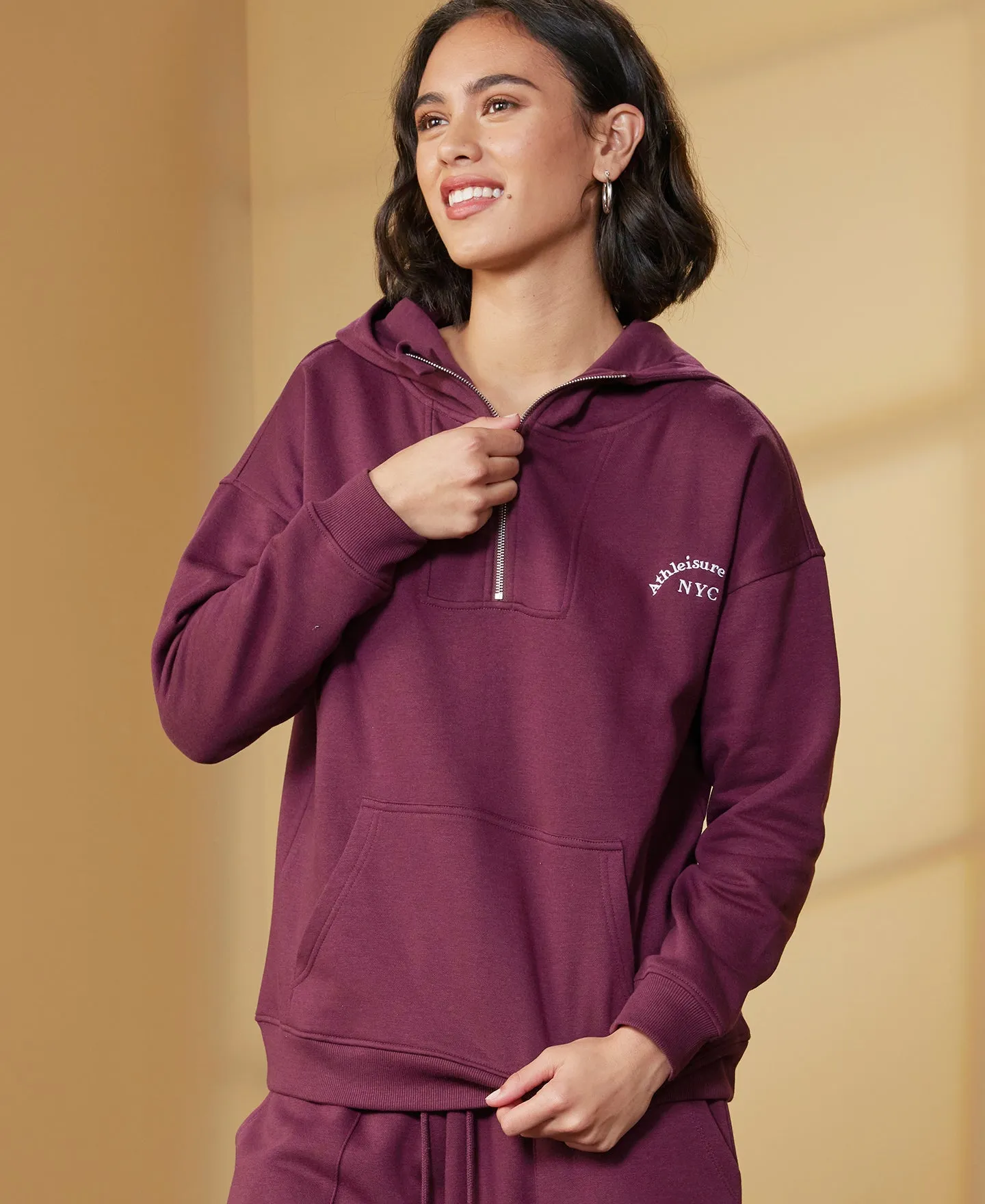 Women's Elite 1/4 Zip Hoodie in Wine | Postie