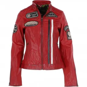 Women's Fashion Leather Biker Style Jacket Red: 1127