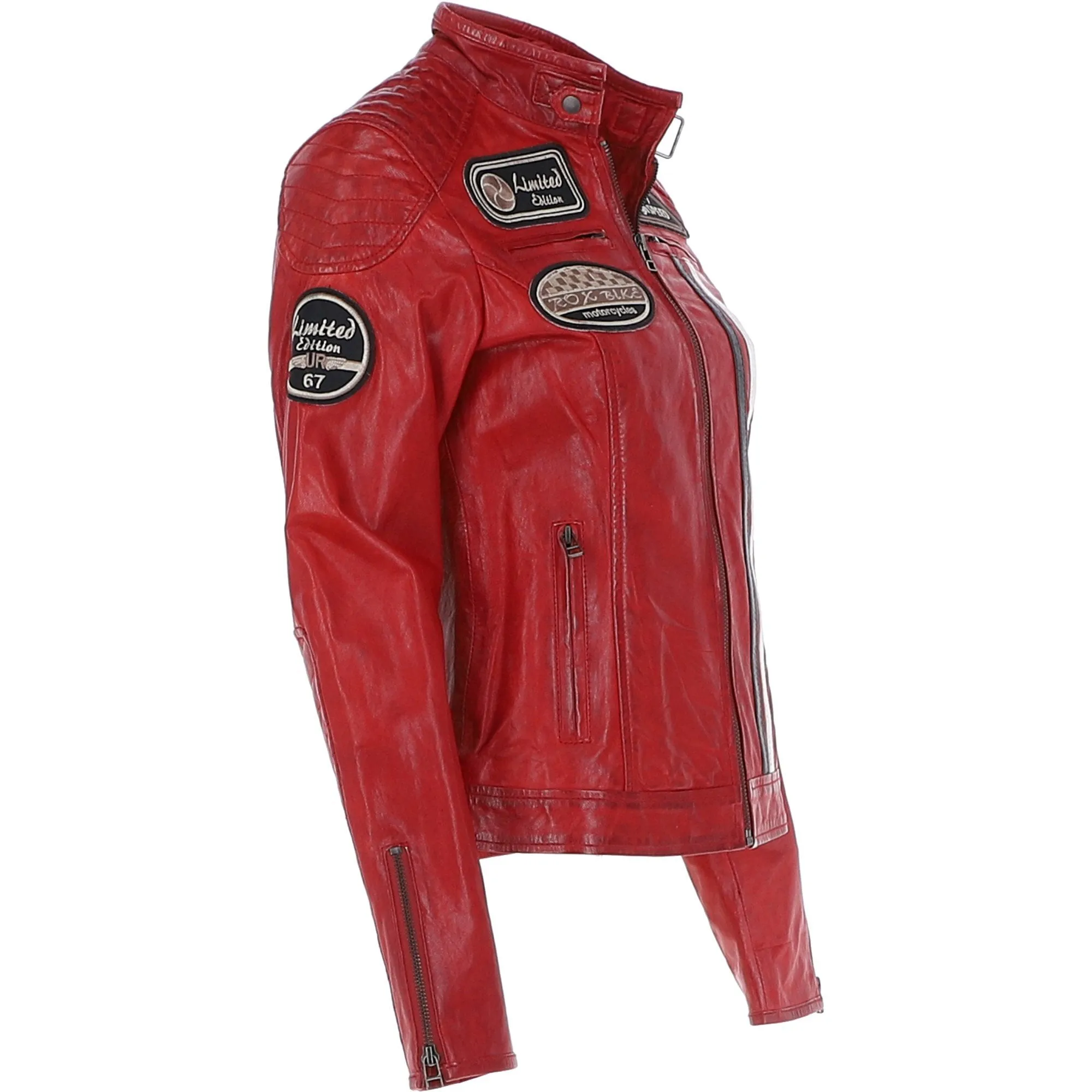 Women's Fashion Leather Biker Style Jacket Red: 1127