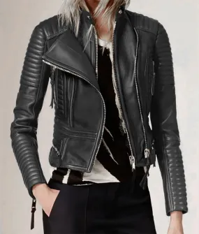 Women's Peplum Waist Leather Biker Jacket | The Leather City