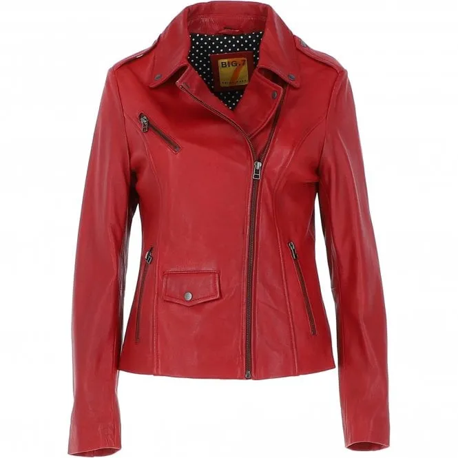 Women's Side Zip Leather Biker Jacket Red: 1141