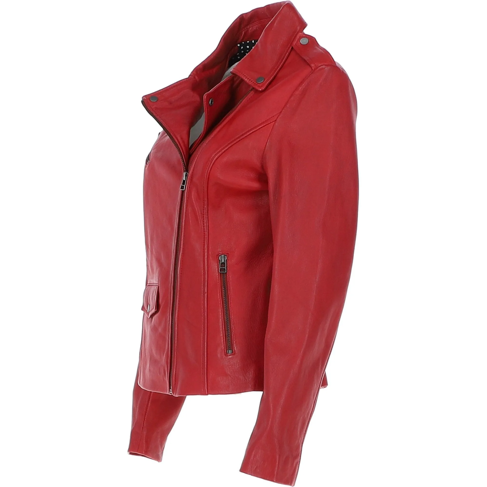 Women's Side Zip Leather Biker Jacket Red: 1141