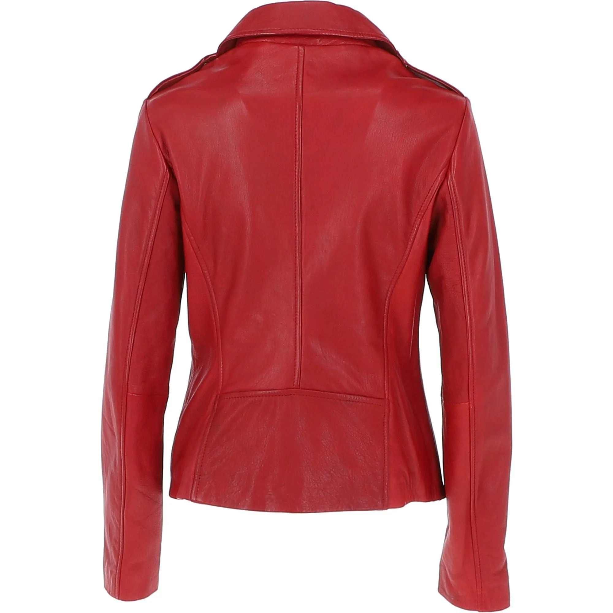 Women's Side Zip Leather Biker Jacket Red: 1141