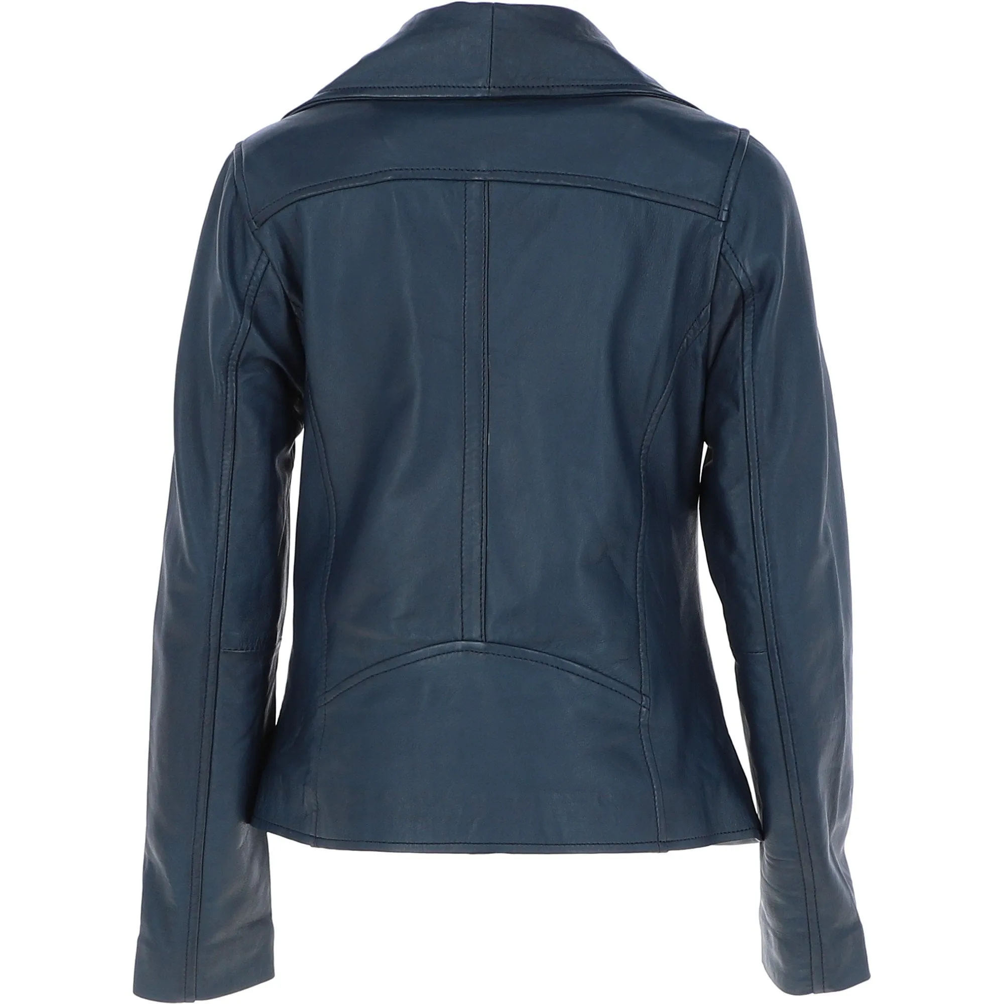 Women's Wide Fashion Collar Side Zip Leather Jacket Navy: Universal