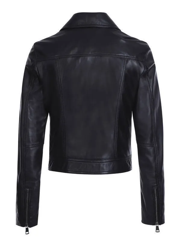 Women's black strech leather jacket martina biker style