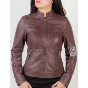 Womens Burgundy Leather Jacket - Danielle | Free UK Delivery