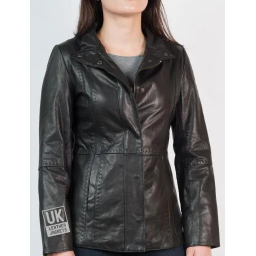 Womens Hip Length Zip Leather Jacket - Black - Eva | Free UK Delivery