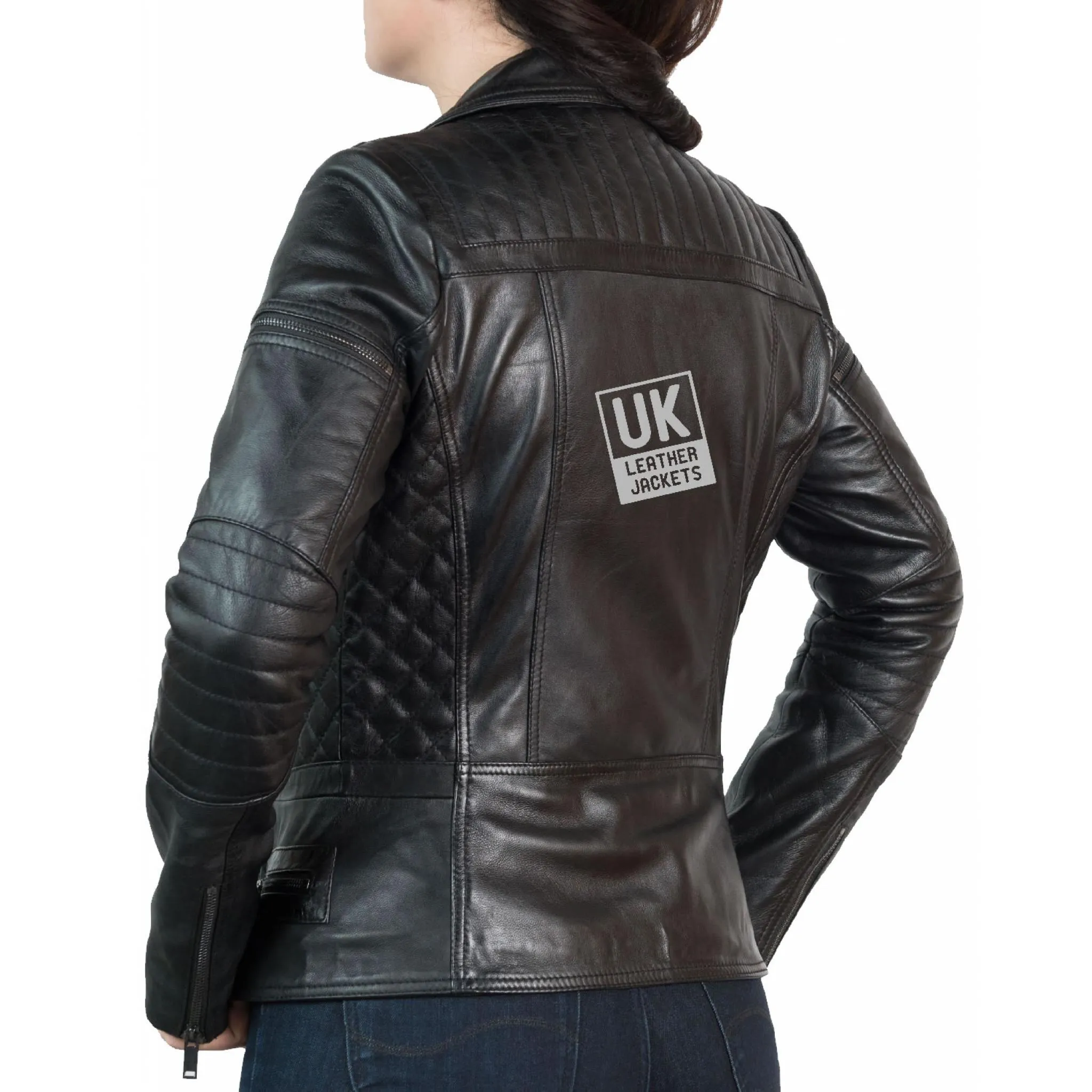 Womens Leather Biker Jacket - Bonnaire - Burgundy | Free UK Delivery