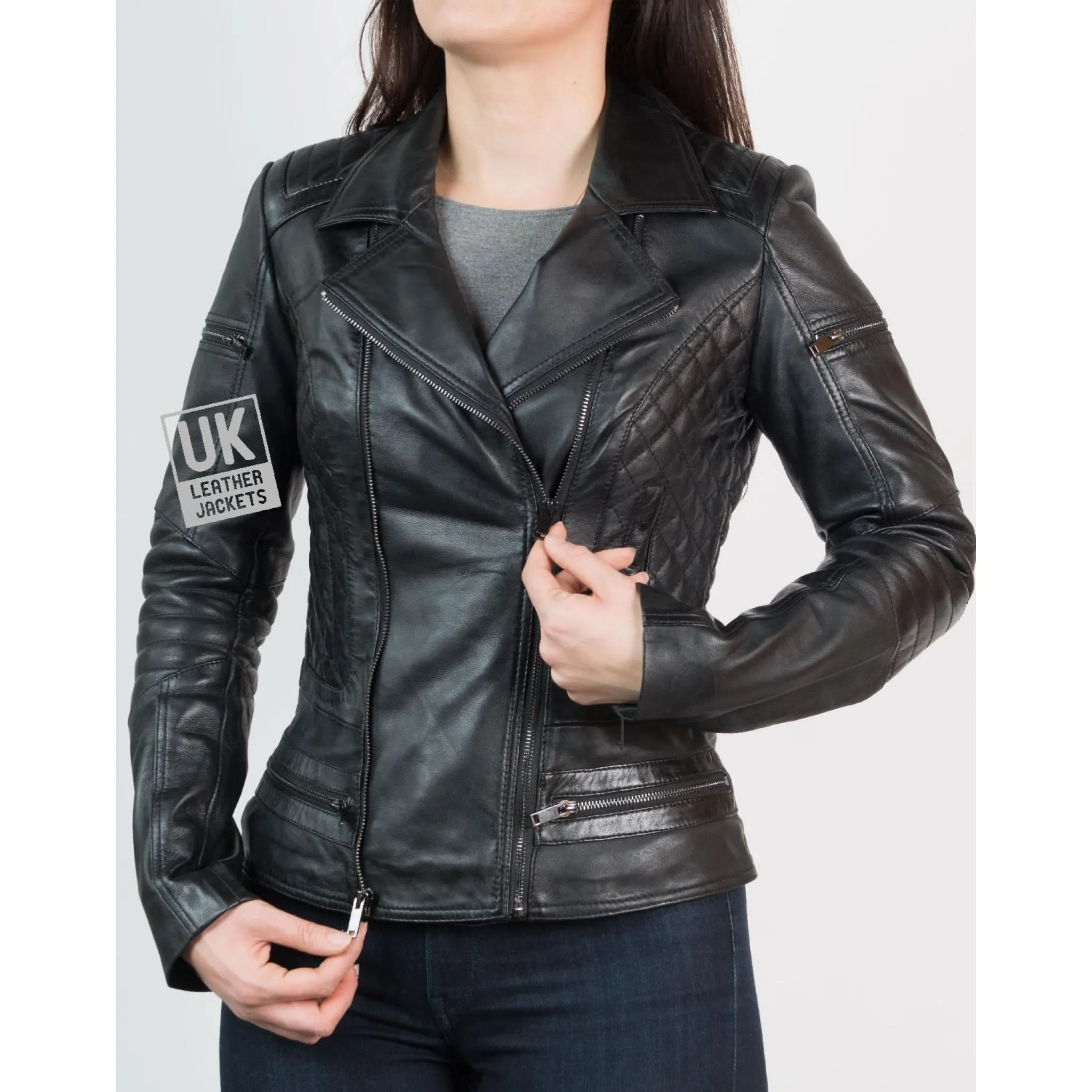 Womens Leather Biker Jacket - Bonnaire - Burgundy | Free UK Delivery