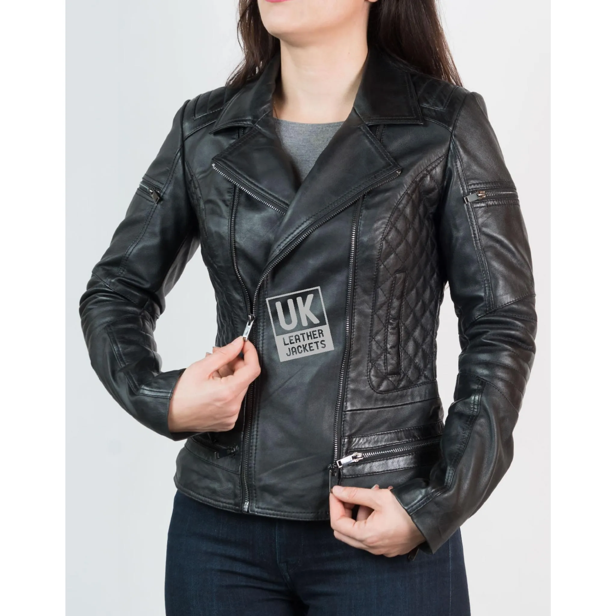 Womens Leather Biker Jacket - Bonnaire - Burgundy | Free UK Delivery