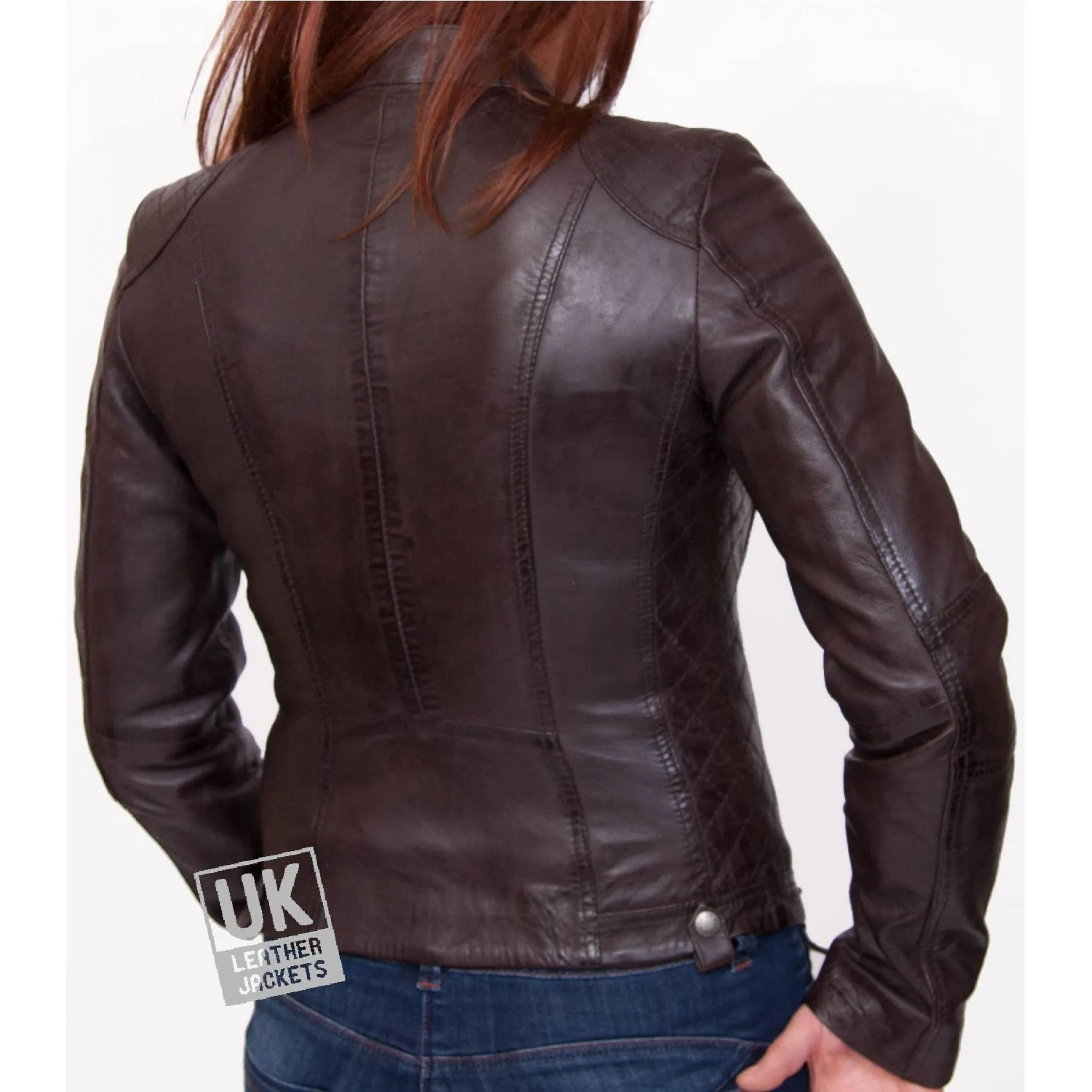 Womens Leather Biker Jacket - Jasmine - Brown | Free UK Delivery