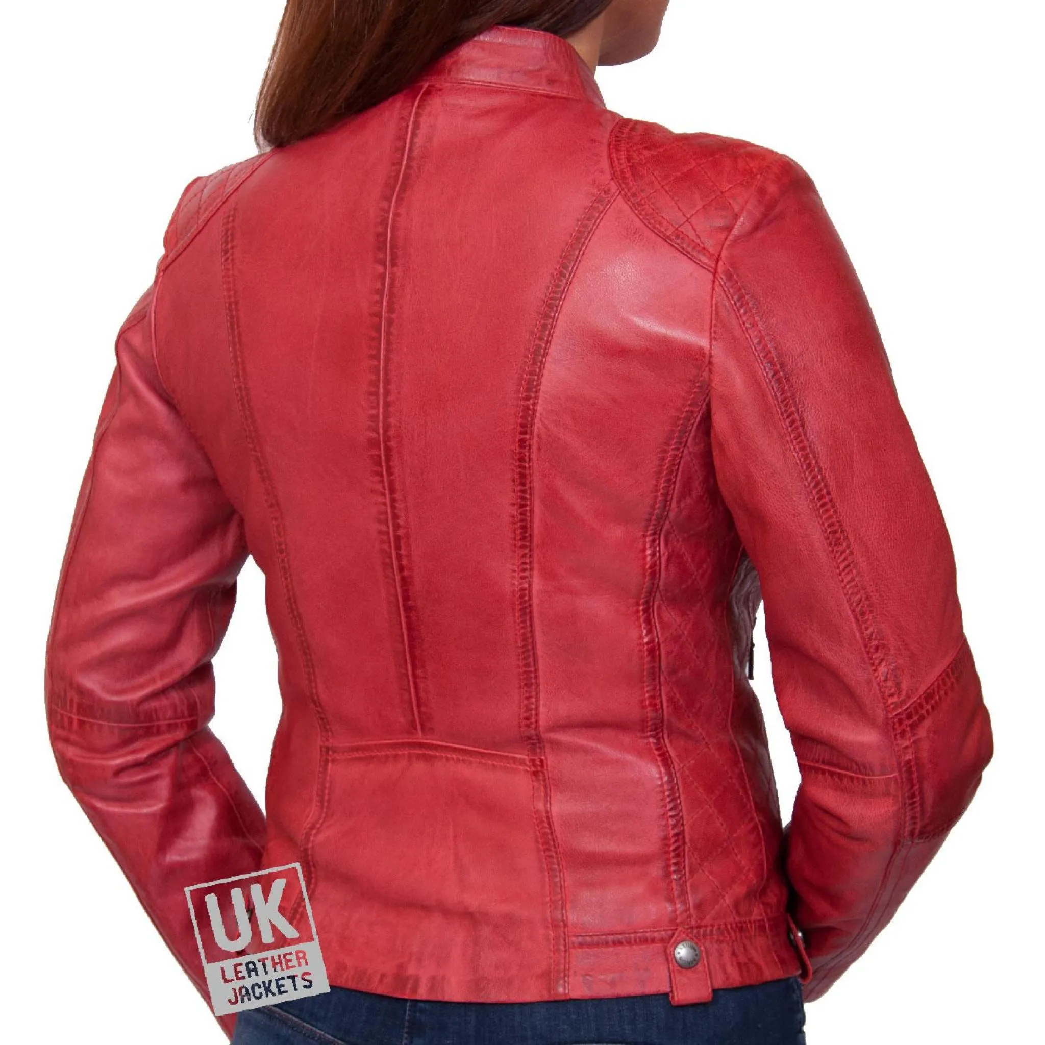 Womens Leather Biker Jacket - Jasmine - Red | Free UK Delivery