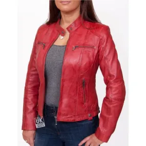 Womens Leather Biker Jacket - Jasmine - Red | Free UK Delivery