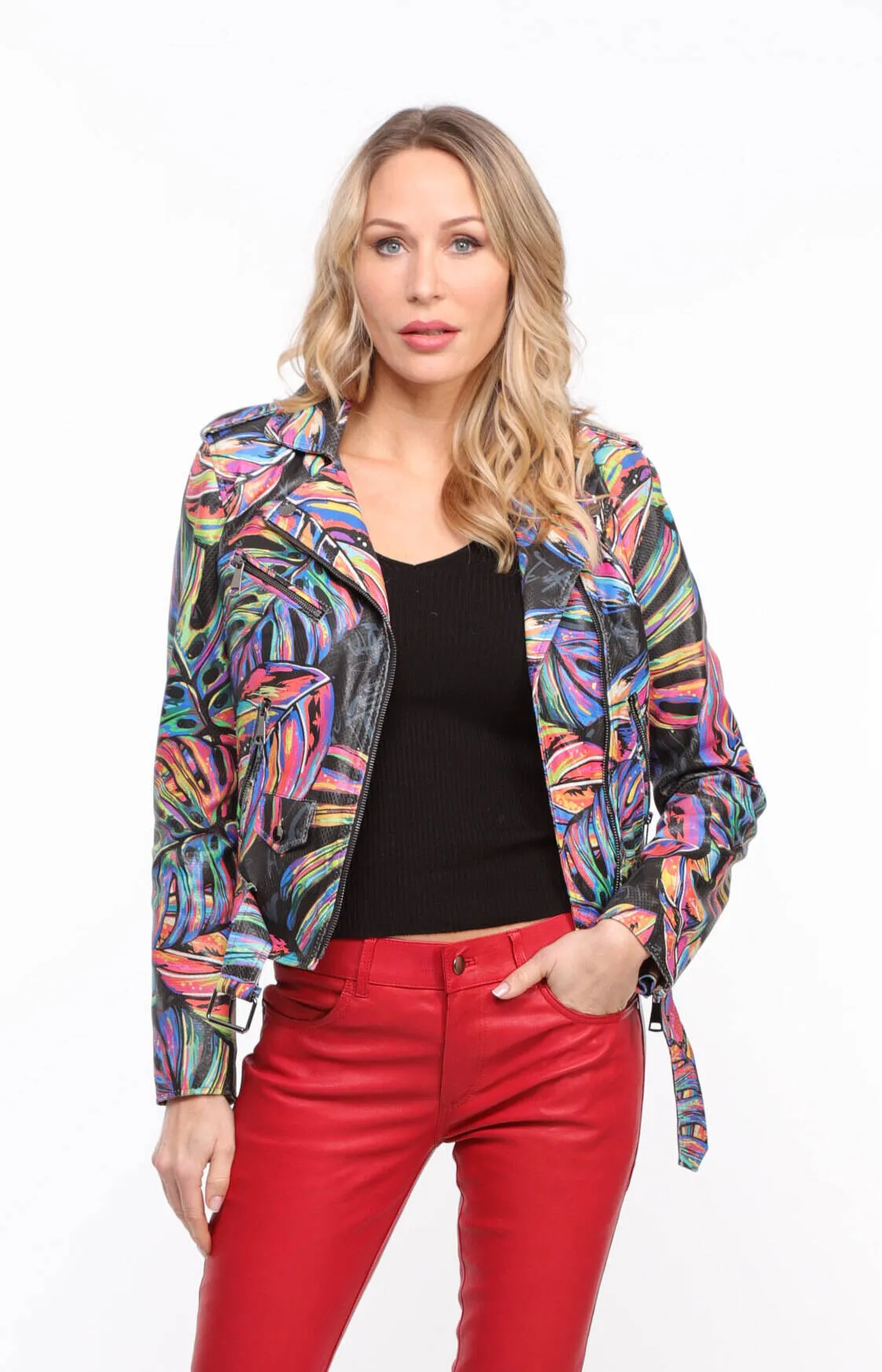 Women's multi-colored \miss\ biker style leather jacket