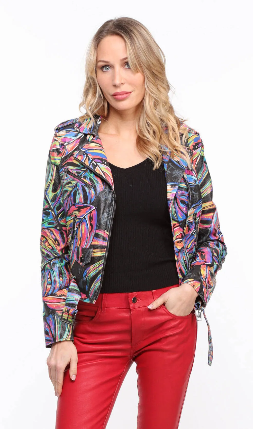 Women's multi-colored \miss\ biker style leather jacket