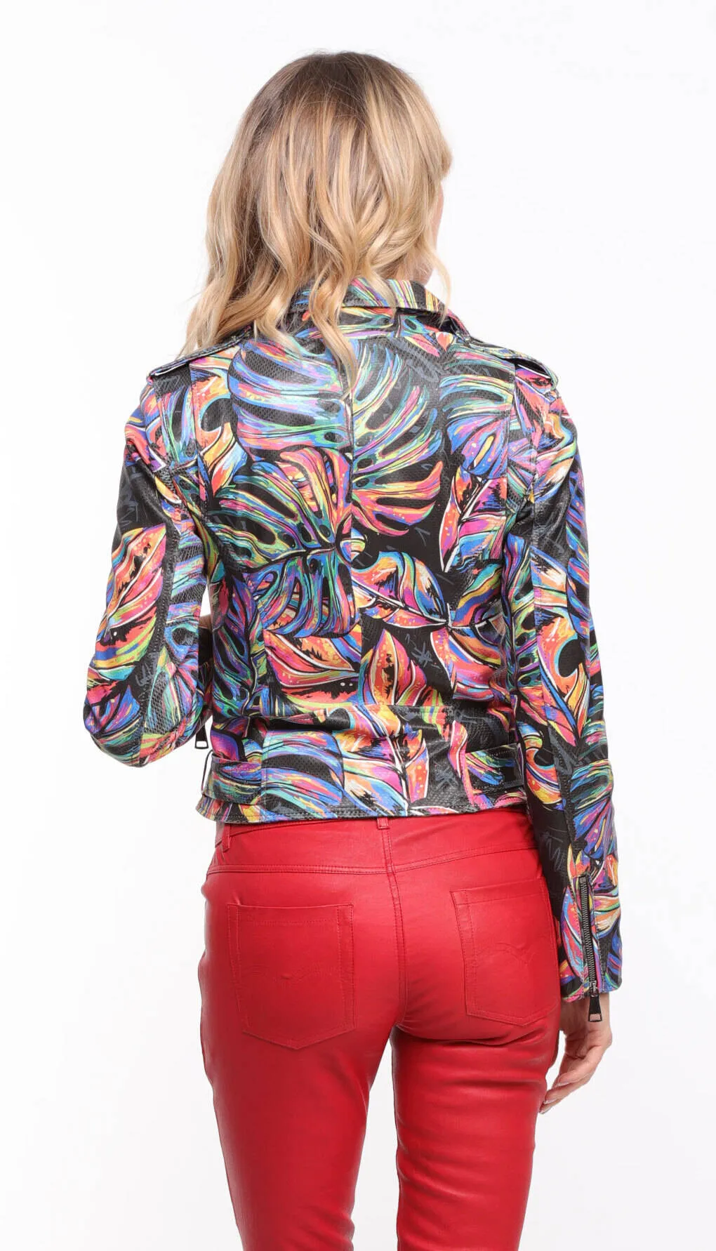 Women's multi-colored \miss\ biker style leather jacket