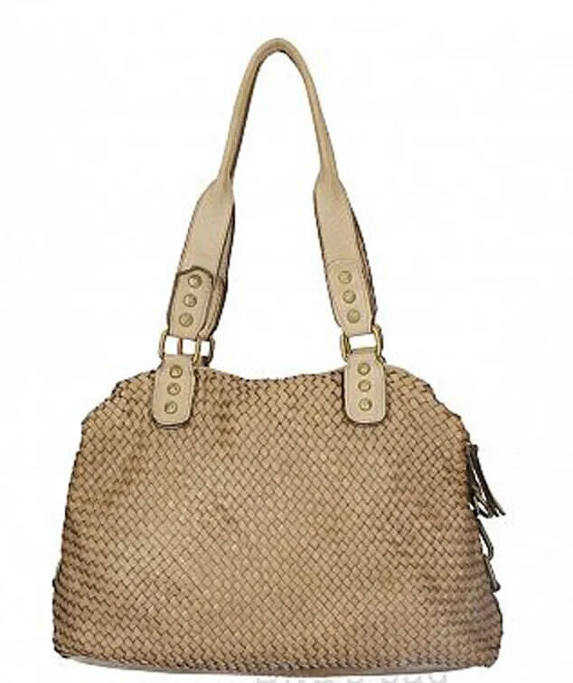 Women's taupe braided cowhide leather bag livia