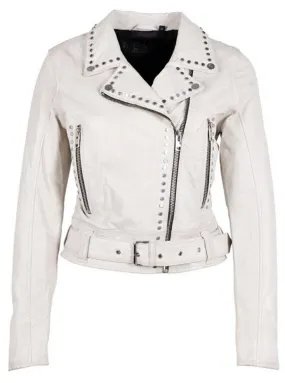 Women's white biker leather jacket \2101-0198\