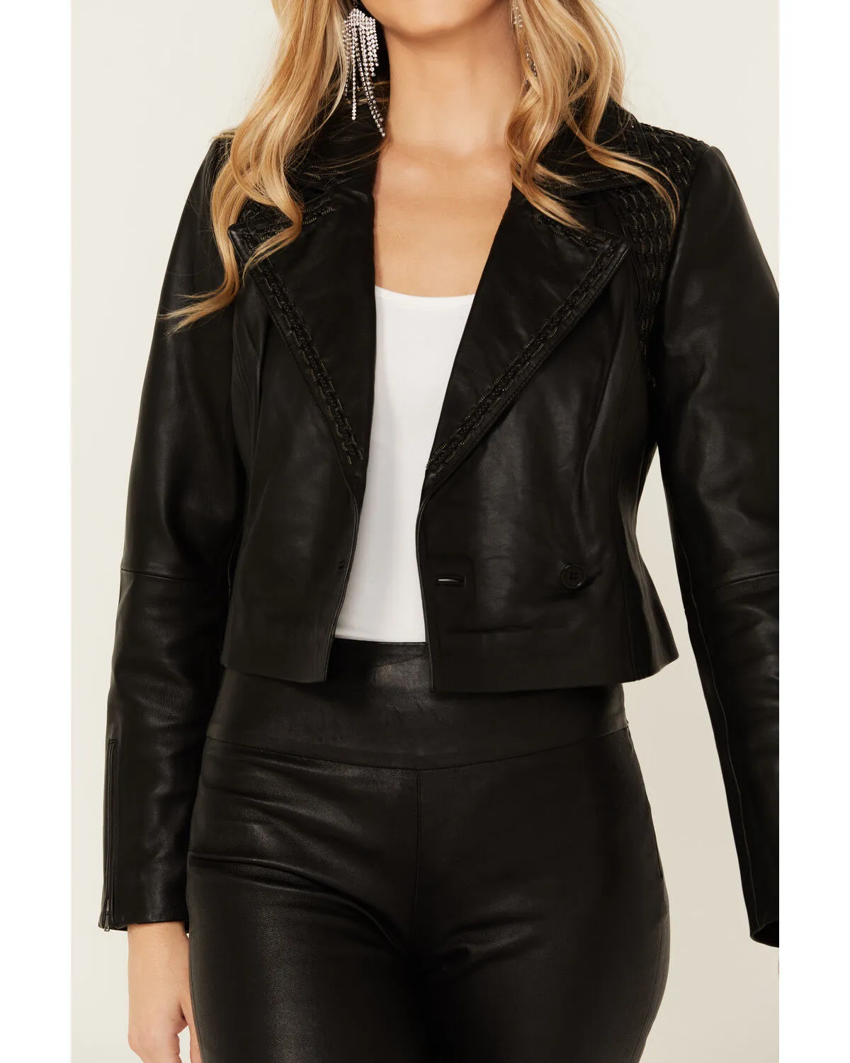 Wonderwest Women's Chain and Braid Cropped Leather Jacket