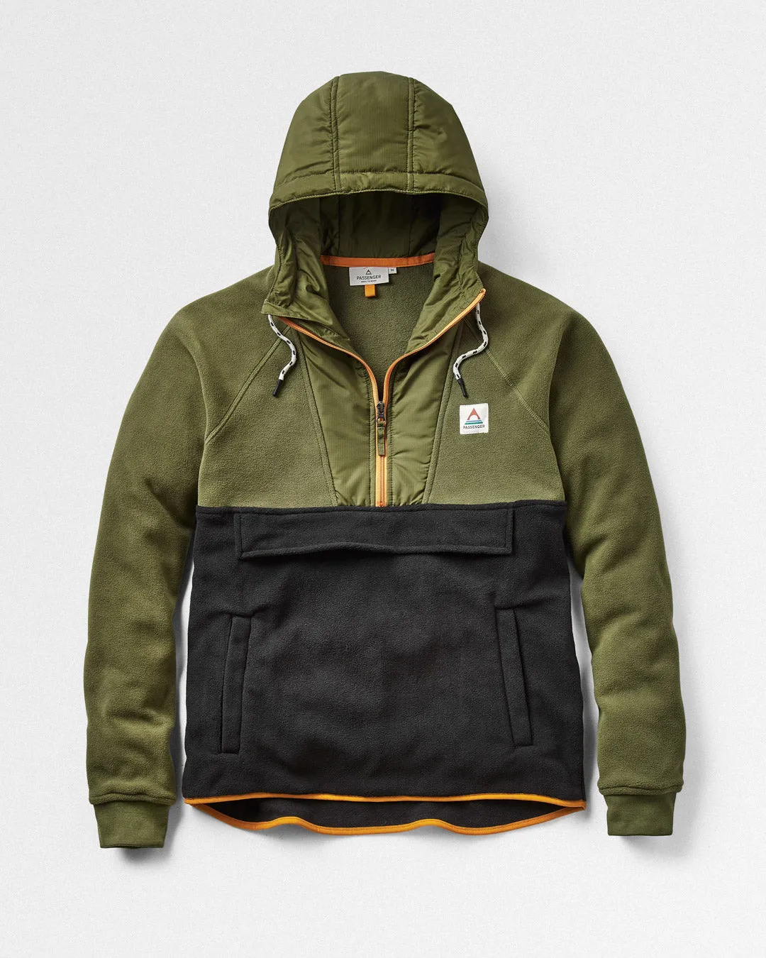 Woodland Hooded 1/2 Zip Recycled Polar Fleece - True Black/ Khaki