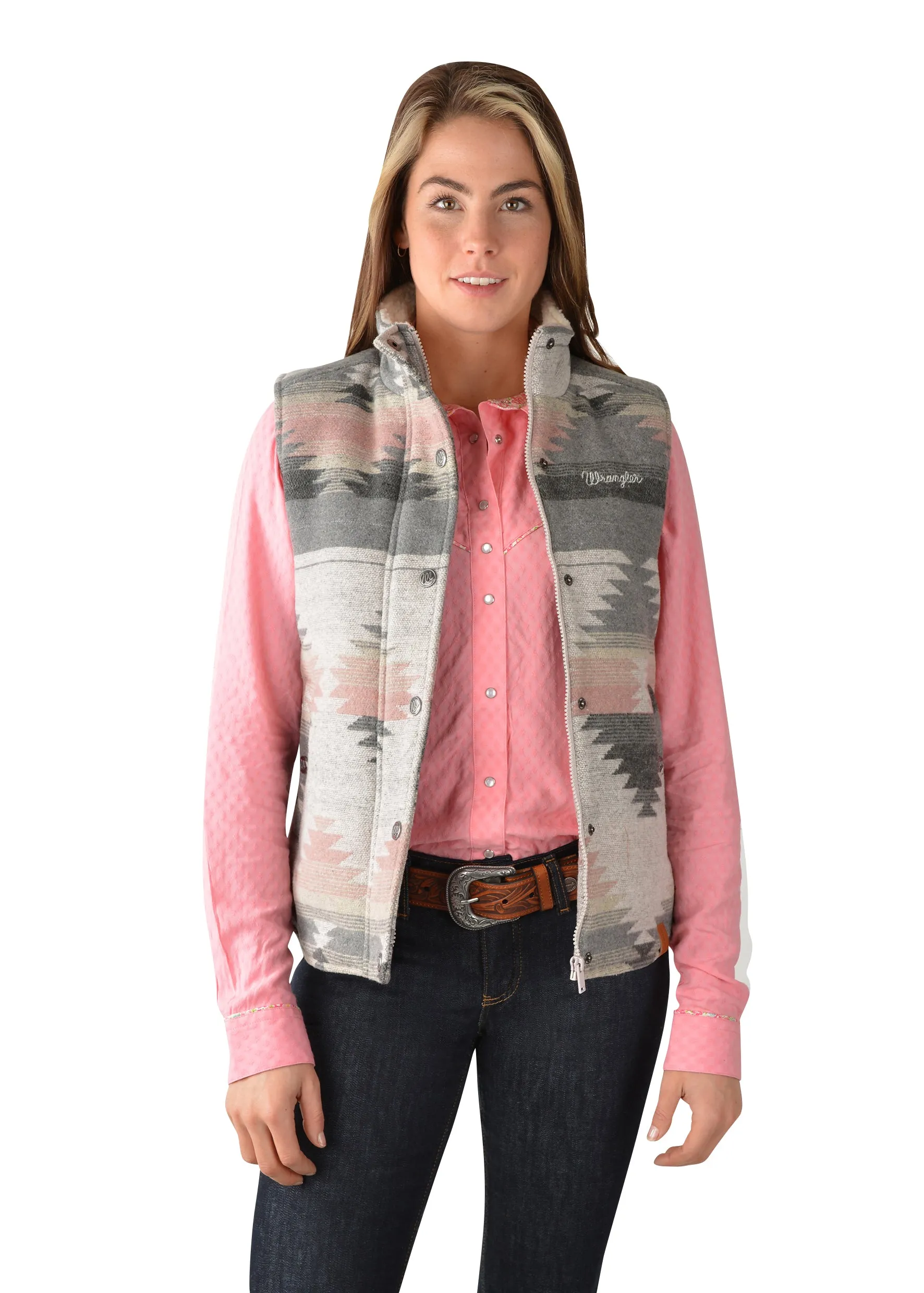 Wrangler Ladies Harlene Vest - Grey/Pink - X3W2694968