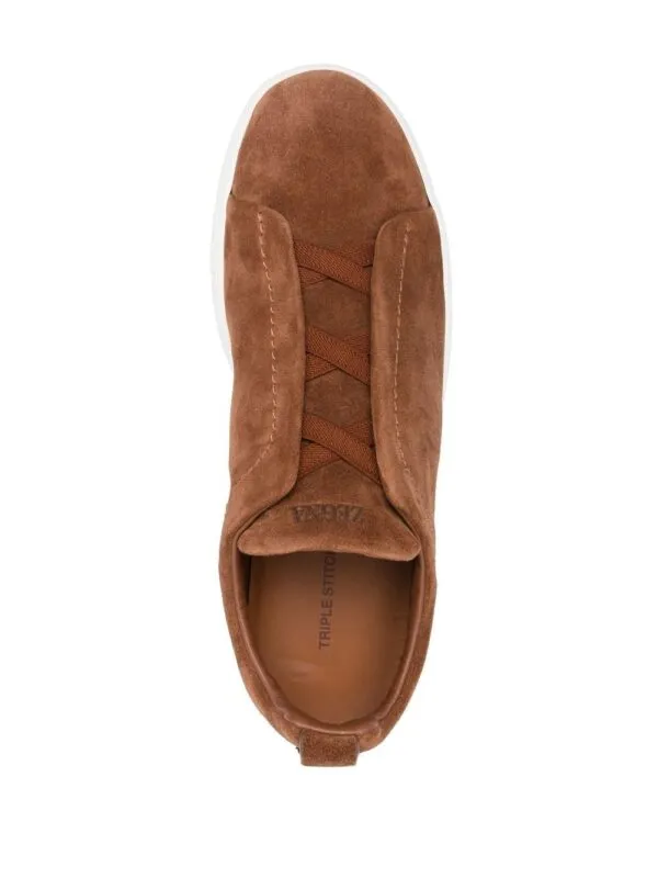 Zegna Triple Stitch Suede Sneakers Brown | Luxury and style at your fingertips